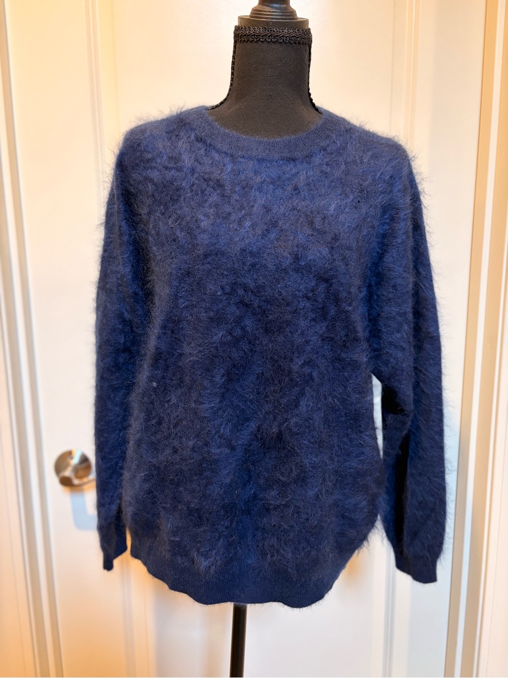 J. Crew Navy Cashmere Fuzzy Crewneck Sweater